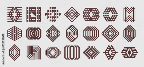 Decorative line abstract letter O logo, number 0 set