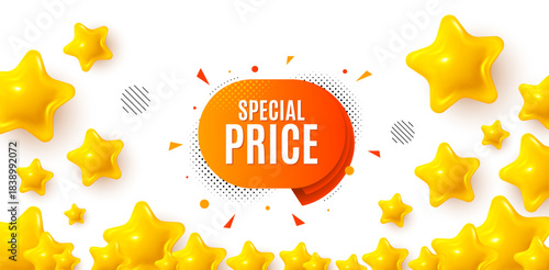 Special price winner banner with 3d stars. Golden stars banner. Special price sticker. Discount banner shape. Sale coupon bubble icon. Review rate background. Vector