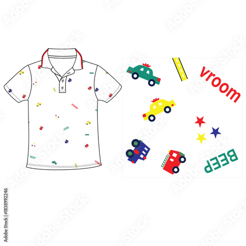 little car all over pattern boys polo t shirt  illustrations.
