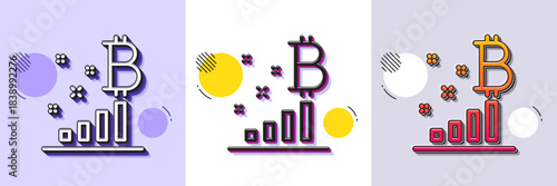 Bitcoin graph line icon. Halftone dotted pattern. Gradient icon with grain shadow. Cryptocurrency analytics sign. Crypto money symbol. Line bitcoin graph icon. Various designs. Vector