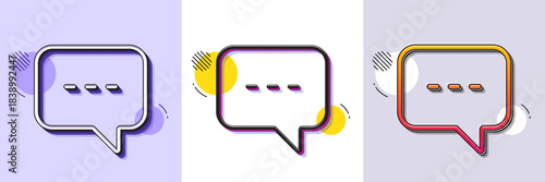 Chat line icon. Halftone dotted pattern. Gradient icon with grain shadow. Speech bubble sign. Communication or Comment symbol. Line blog icon. Various designs. Vector