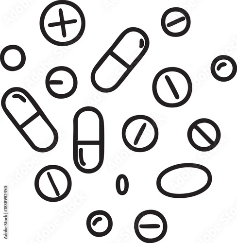 Pills and capsules vector illustration: medicine, healthcare, and pharmaceutical design element eps silhouette