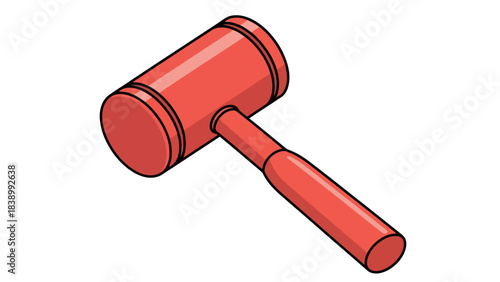 Isometric red mallet or gavel with black outlines on a white background