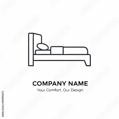 Minimalist Bed Icon for Comfort and Design Company Logo.