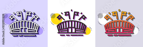 Sports arena line icon. Halftone dotted pattern. Gradient icon with grain shadow. Stadium with flags sign. Sport complex symbol. Line sports arena icon. Various designs. Vector