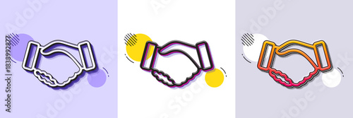 Handshake line icon. Halftone dotted pattern. Gradient icon with grain shadow. Hand gesture sign. Business deal palm symbol. Line handshake icon. Various designs. Vector