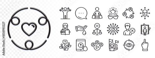 Dumbbells workout, Woman read and Buyer line icons for web app. Glare of light effect. Message icon. Pack of Inclusion, Feminism, Video conference pictogram icons. Vector