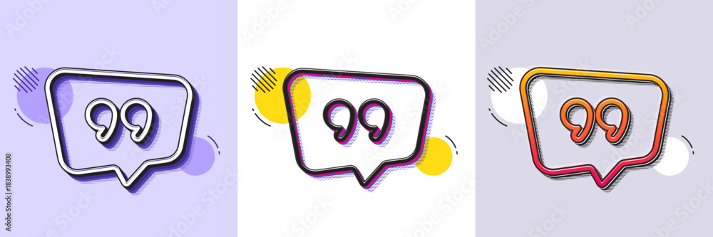 Fototapeta premium Quote bubble line icon. Halftone dotted pattern. Gradient icon with grain shadow. Chat comment sign. Speech bubble symbol. Line quote bubble icon. Various designs. Vector