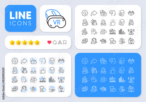 Communication, People talking and Collagen skin line icons for web app. Message, Share, Like social media icons. Pack of Good mood, Best glasses, Wash hands pictogram icons. Vector