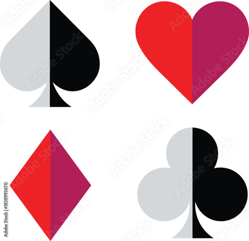 Four playing card suits spade heart diamond club flat design vector