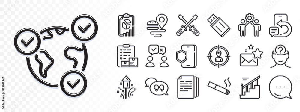 Fototapeta premium Smoking, Copy documents and People voting line icons for web app. Glare of light effect. Message icon. Pack of Food delivery, Report, Psychology pictogram icons. Vector