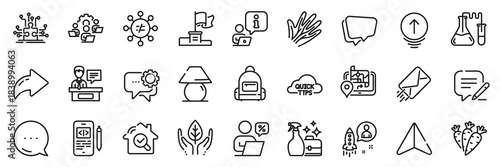 Gps, Inspect and Write line icons pack. Share, Message, Paper plane icons. E-mail, Speech bubble, Chemistry lab web icon. Fair trade, Table lamp, Cleanser spray pictogram. Vector