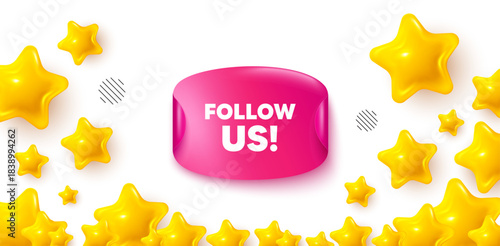 Follow us sticker stars banner. 3d stars background. Follow us tag. Special offer sign. Super offer symbol. Winner sparkle banner. Promo background. Vector