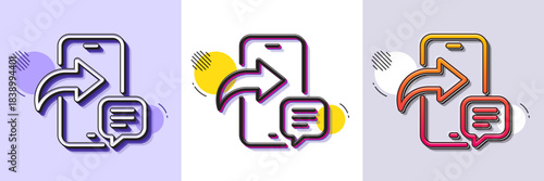 Phone message line icon. Halftone dotted pattern. Gradient icon with grain shadow. Smartphone app sign. Cellphone mobile device symbol. Line phone message icon. Various designs. Vector