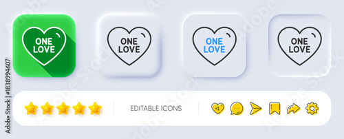 One love line icon. Neumorphic, Flat shadow, 3d buttons. Sweet heart sign. Valentine day symbol. Line one love icon. Social media icons. Vector