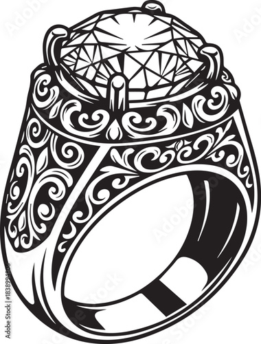 Ornate Diamond Ring with Scrollwork Design jewelry