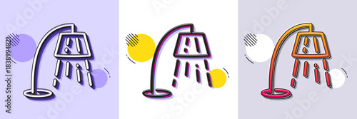 Stand lamp line icon. Halftone dotted pattern. Gradient icon with grain shadow. Floor light sign. Interior illuminate symbol. Line stand lamp icon. Various designs. Vector