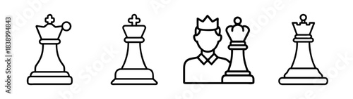 Outline chess king, queen, and leader icons for strategy game