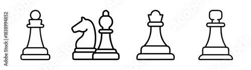 Chess pieces vector outline set, game strategy icon collection
