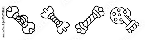 Outline dog chew toys and bones for pets vector icons set design