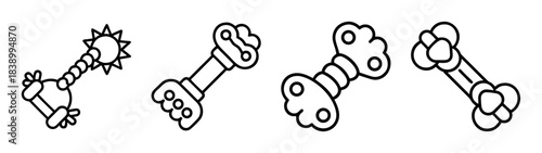 Simple line art dog bone chew toy icons for pet products concept