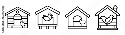Various animal shelter line icons for farm and backyard birds