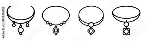 Necklace line art icons set. minimalist jewelry outline symbols.