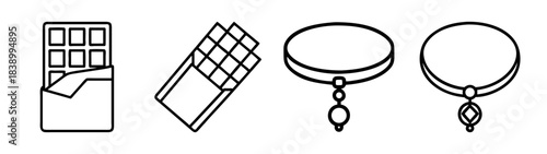 Chocolate bar and necklace line icons vector illustration pack.
