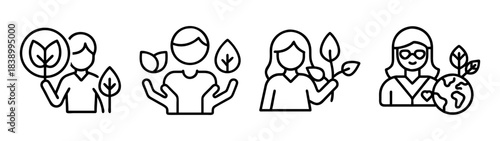 Ecology and environment line icon set, green living concept art.