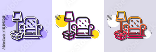 Packing things line icon. Halftone dotted pattern. Gradient icon with grain shadow. Home moving sign. Delivery service symbol. Line packing things icon. Various designs. Vector