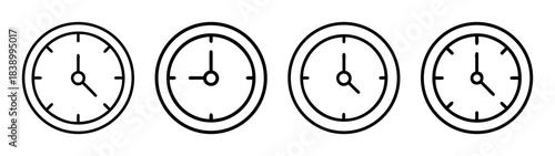 Basic outline clock icons representing different times and schedule