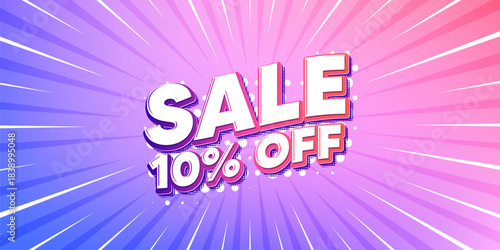 Sale sun rays gradient banner. Light burst background. Sale 10 percent off discount. Promotion price offer sign. Retail badge symbol. Gradient sun rays. Sunburst light. Vector