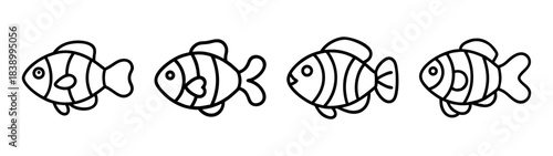 Four cute simple cartoon fish line art illustration design element