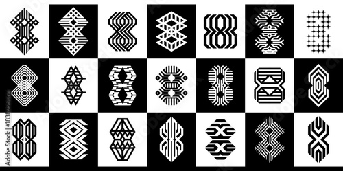 Black and white geometric abstract number 8 logo set