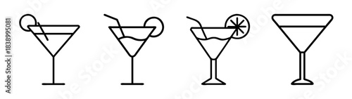 Minimalist cocktail glass line art icons set. drink illustrations.