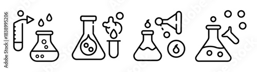 Chemistry laboratory experiment icons with flask and test tube