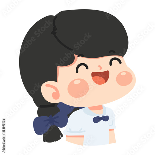 Cartoon Illustration of a Smiling School Girl