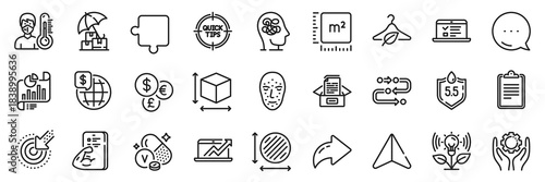 Thermometer, Employee hand and Delivery insurance line icons pack. Share, Message, Paper plane icons. Circle area, Methodology, Vanadium mineral web icon. Vector