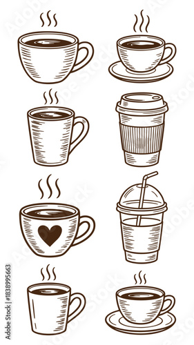 Hand drawn coffee and beverage cups Vector