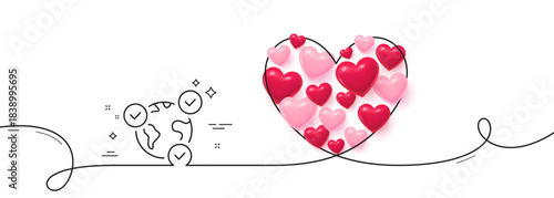 Online voting line icon. Continuous line big heart. Internet vote sign. Web election symbol. 3d hearts in heart shaped loop. Online voting single line ribbon. Loop curve pattern. Vector