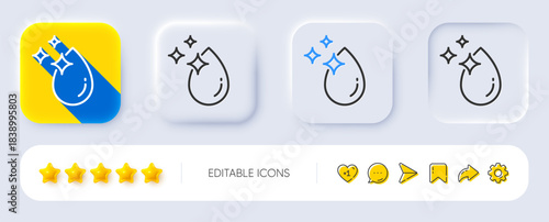 Water drop line icon. Neumorphic, Flat shadow, 3d buttons. Clean crystal aqua sign. Liquid symbol. Line water drop icon. Social media icons. Vector