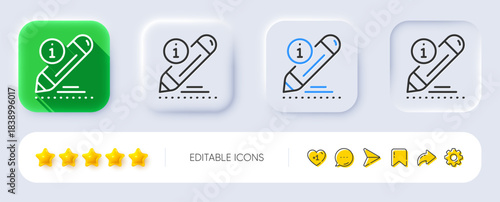 Edit line icon. Neumorphic, Flat shadow, 3d buttons. Information pencil sign. Drawing info symbol. Line edit icon. Social media icons. Vector