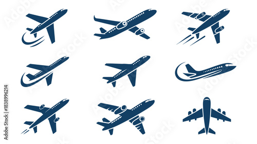 Airline plane flight travel icon set Vector