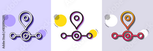 Station line icon. Halftone dotted pattern. Gradient icon with grain shadow. Subway journey path sign. Metro train location symbol. Line station icon. Various designs. Vector