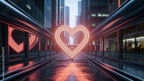 Neon Heart in Rainy Urban Alley at Night