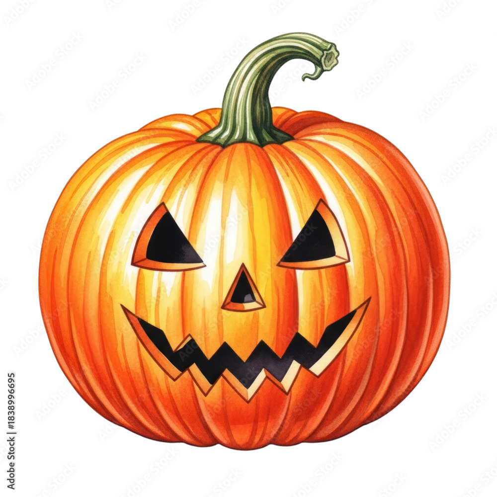 Fototapeta premium Watercolor Carved Halloween Pumpkin Face isolated on a transparent background 1