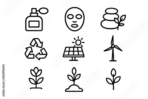 Environmental protection, spa treatment, recycling, and renewable power symbols