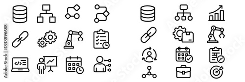 Essential business technology and project management symbols for web and mobile interfaces