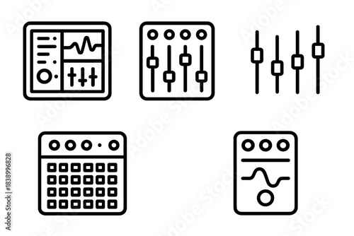 Line icons collection for professional music production and sound engineering equipment