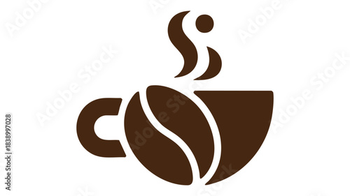 Stylized coffee cup with steam and bean Vector